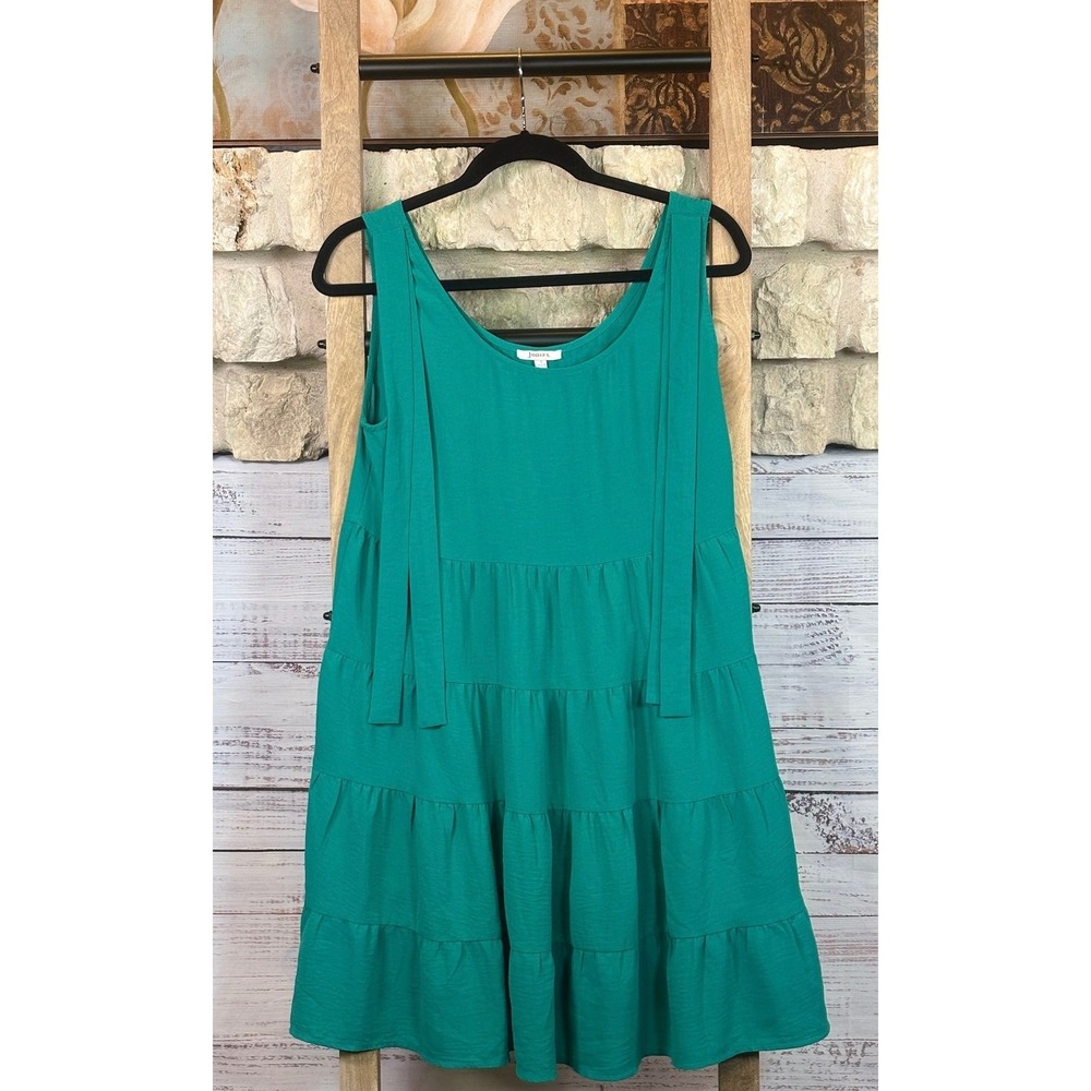 Jodifl Teal Green Tiered Tie Shoulder Sleeveless Shift Dress Womens Small - Picture 7 of 9
